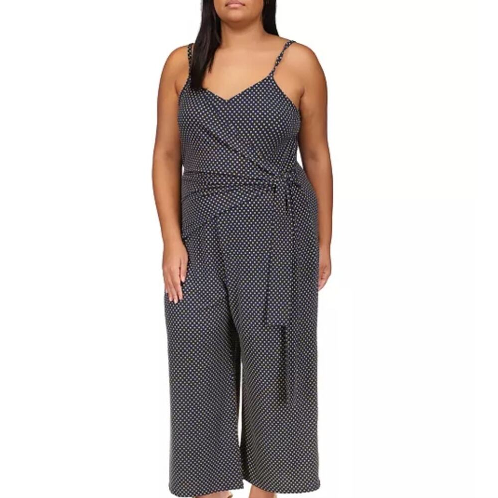 MICHAEL Michael Kors Navy Polka Dot Wide-Leg Draped Tie Jumpsuit 2X NWT